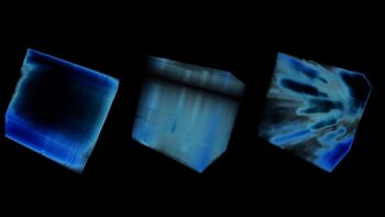 Scan of rectangular objects, glowing in blue