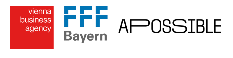 Red funder logo, blue logo, black logo